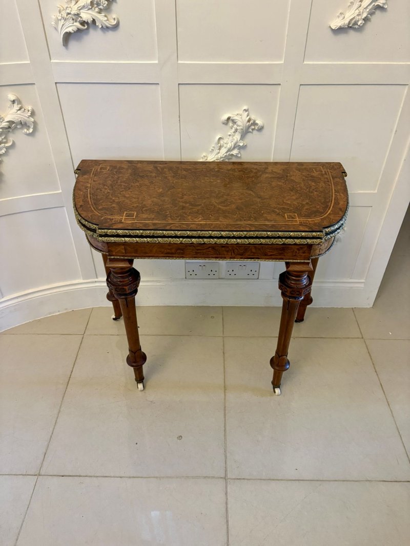 Antique Victorian Burr Walnut Card Console Table with Ormolu Mounts and Inlay - Image 3